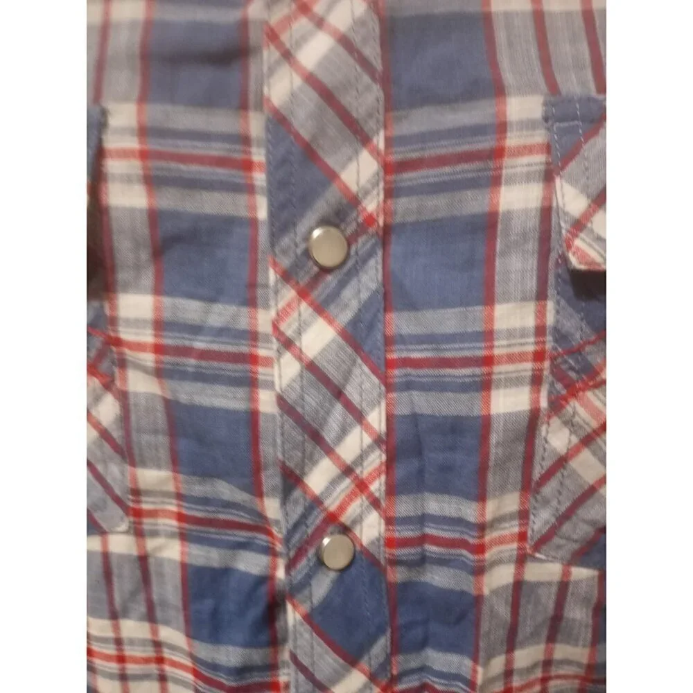 True Religion Western Shirt Button XL Plaid Pockets Short Sleeve Brand Jeans